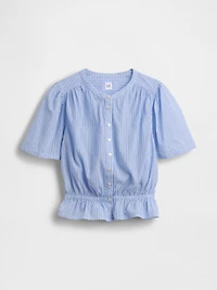 Button-Front Crop Peplum Top