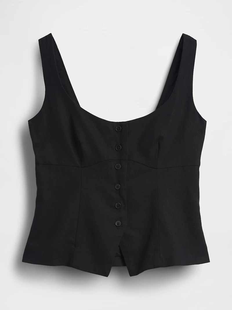 Linen-Blend Corset Vest Top