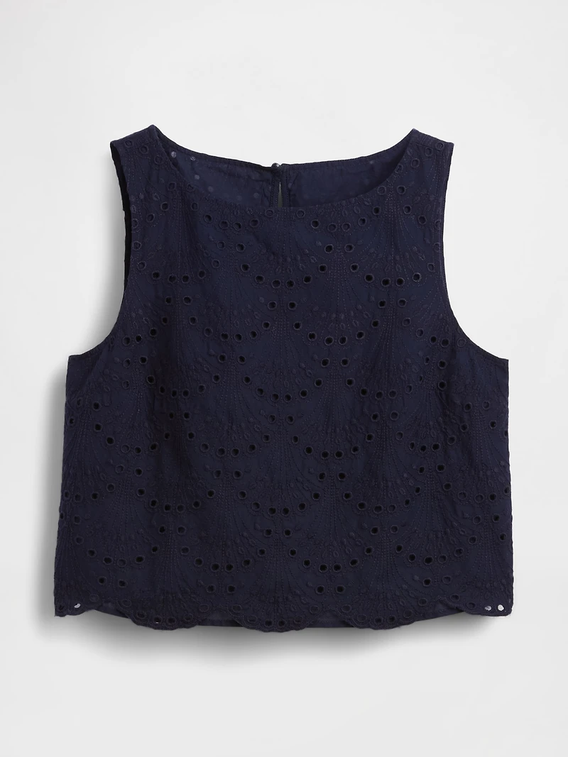 Eyelet Crop Shell Tank Top
