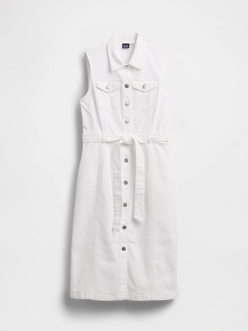 Denim Tie-Belt Midi Dress