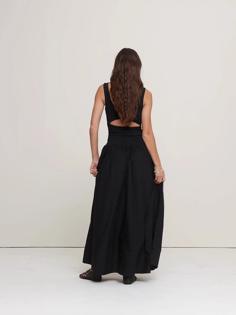 Sculpted-Stretch + Cotton Poplin Maxi Dress