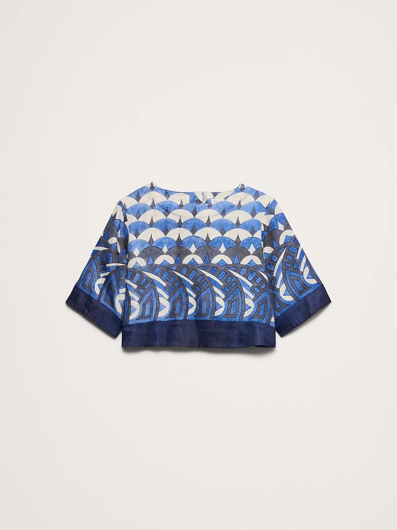 Viscose-Linen Boat-Neck Cropped Top