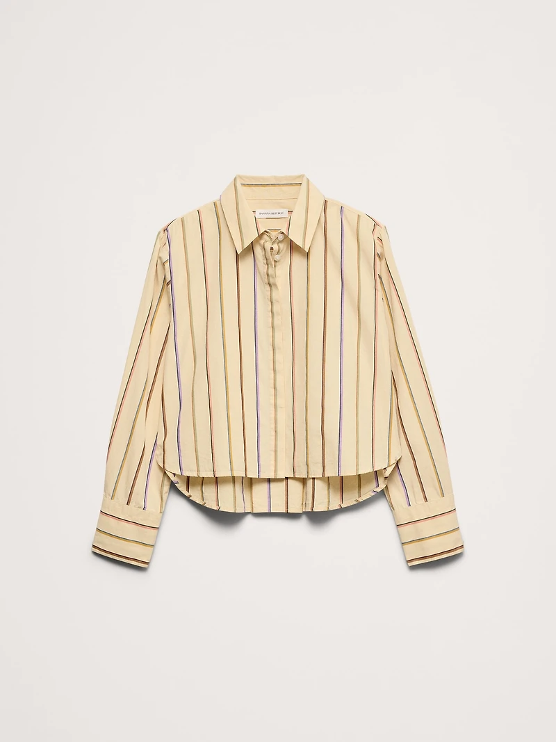 Cropped Cotton Poplin Shirt with Elbow Patches