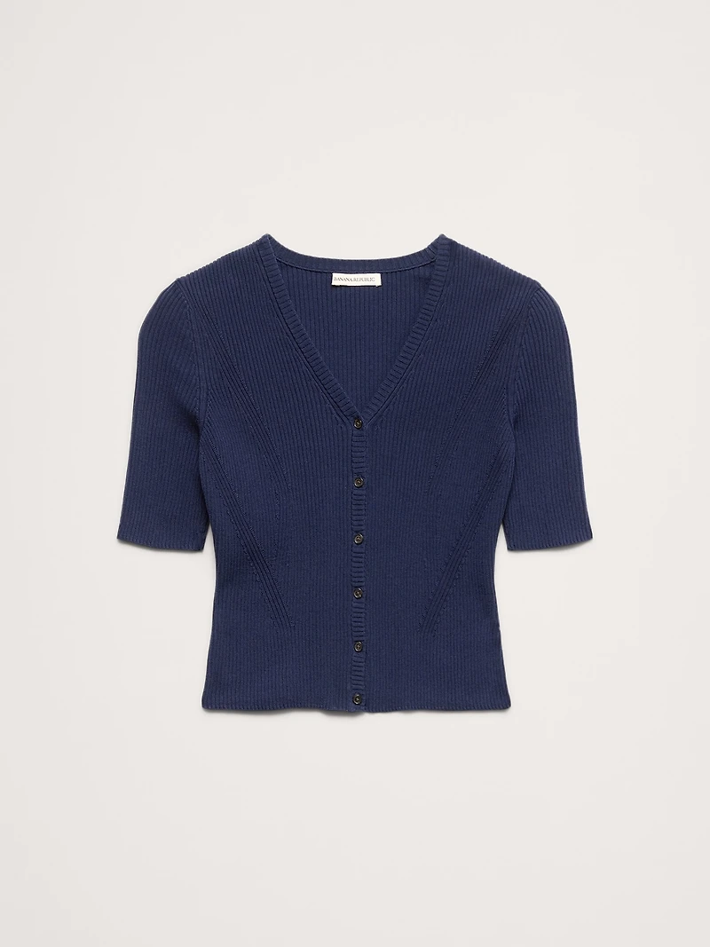 Ribbed Cotton Cropped Cardigan