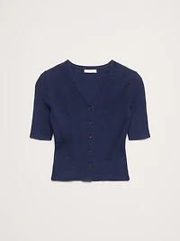 Ribbed Cotton Cropped Cardigan