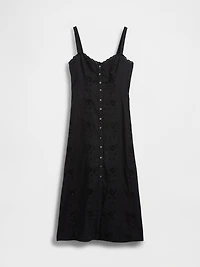 Linen-Blend Embroidered Button-Front Cami Maxi Dress