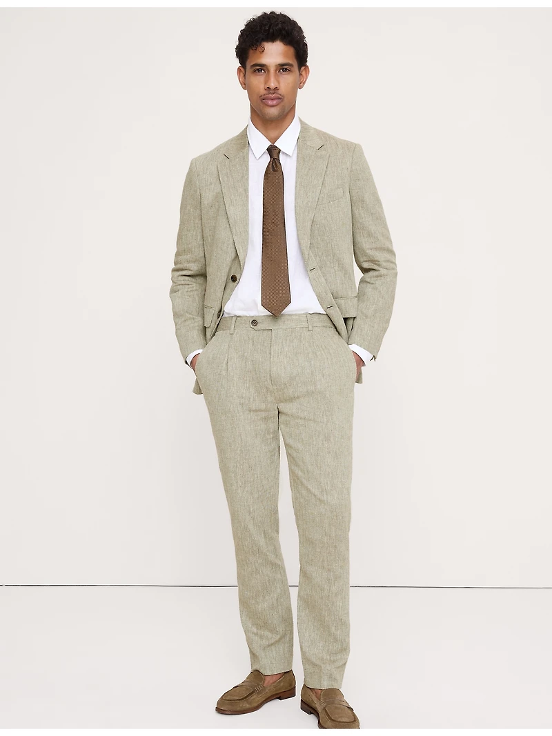 Green Linen-Cotton Suit Pant