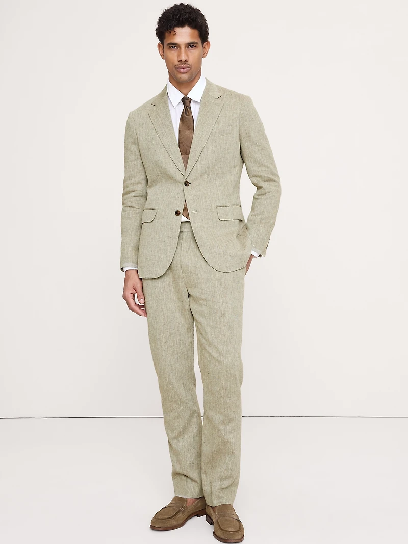 Green Linen-Cotton Suit Pant
