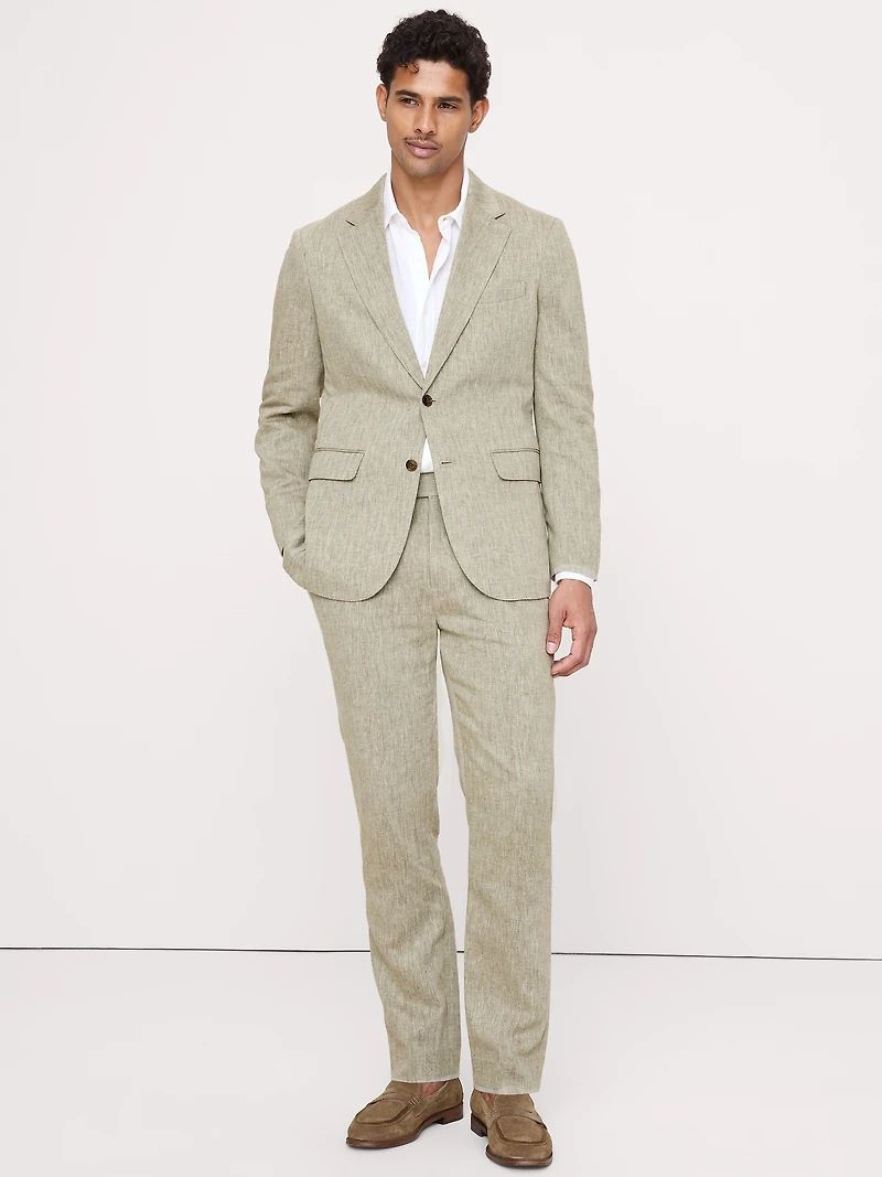Tailored Slim-Fit Green Linen-Cotton Suit Jacket