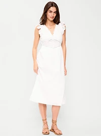 V-Neck Flutter-Sleeve Midi Dress