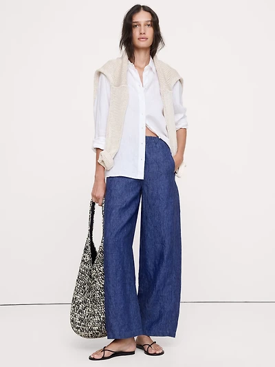 Mid-Rise Relaxed Painter Pull-On Pant Linen