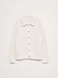 Cotton Ribbed Polo Cardigan