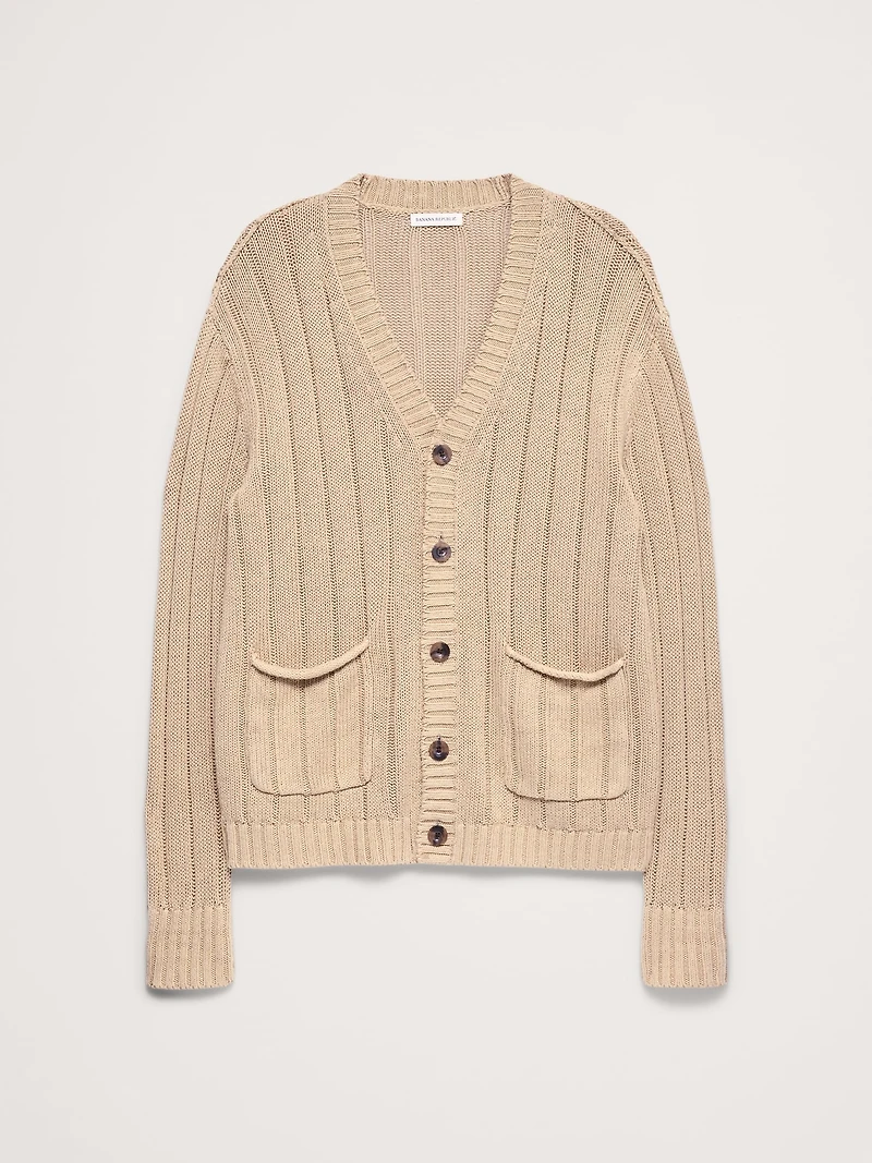 Linen-Cotton Ribbed Cardigan
