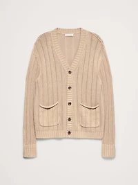 Linen-Cotton Ribbed Cardigan
