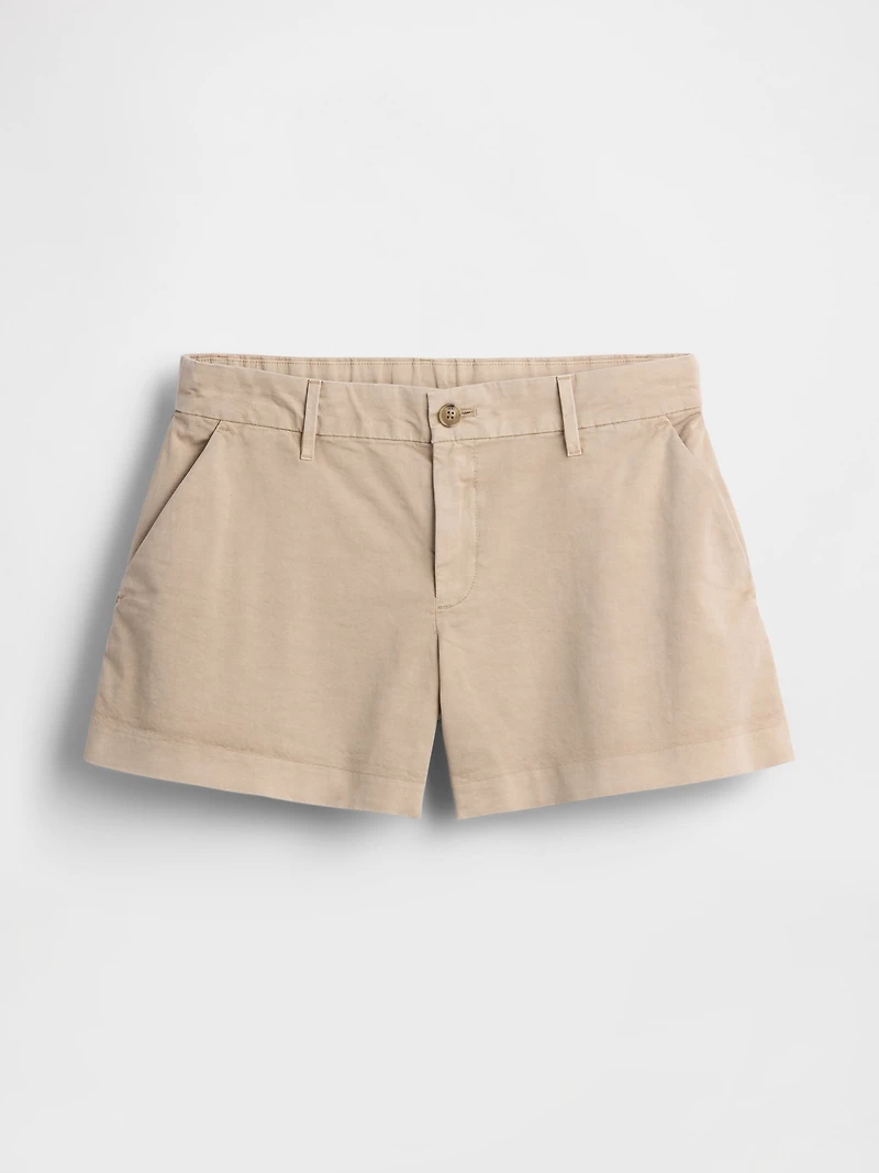 Mid Rise Khaki Shorts