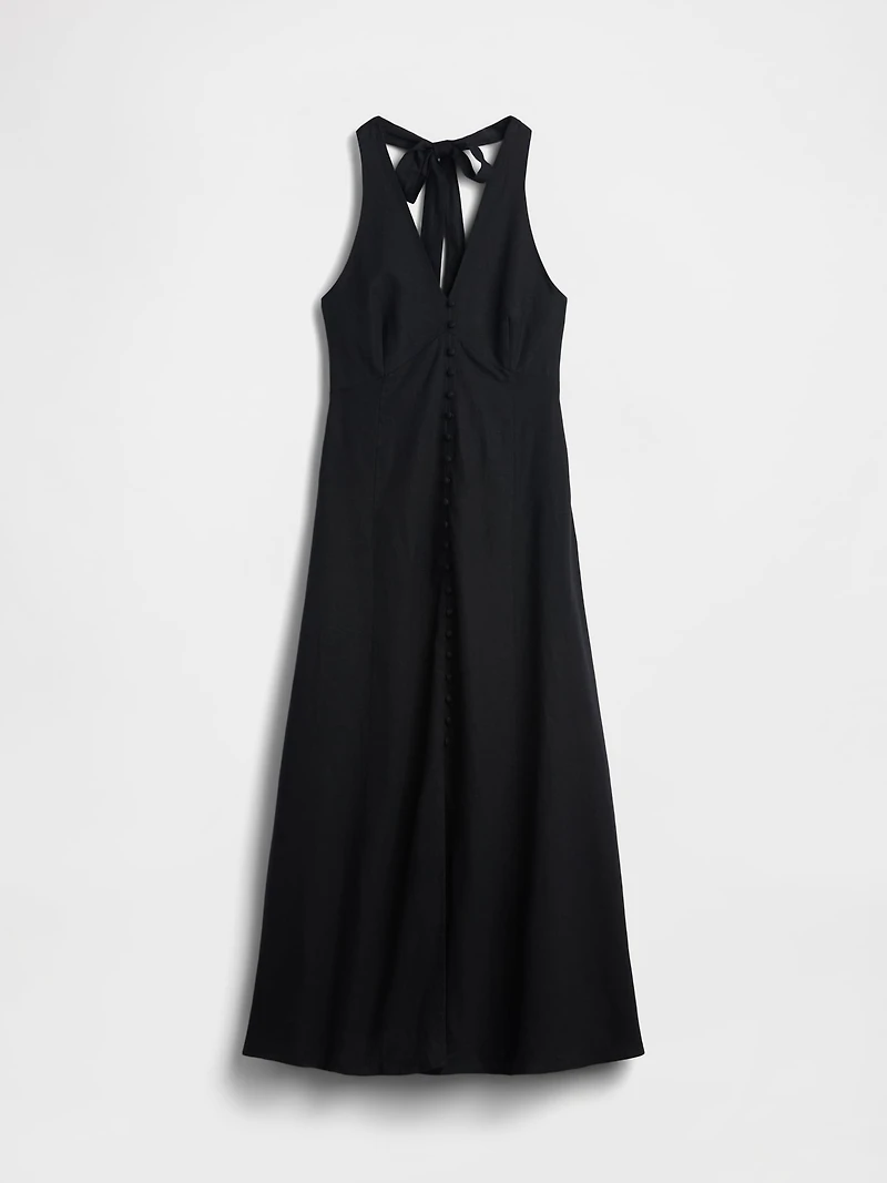 Linen-Blend Halter Maxi Dress