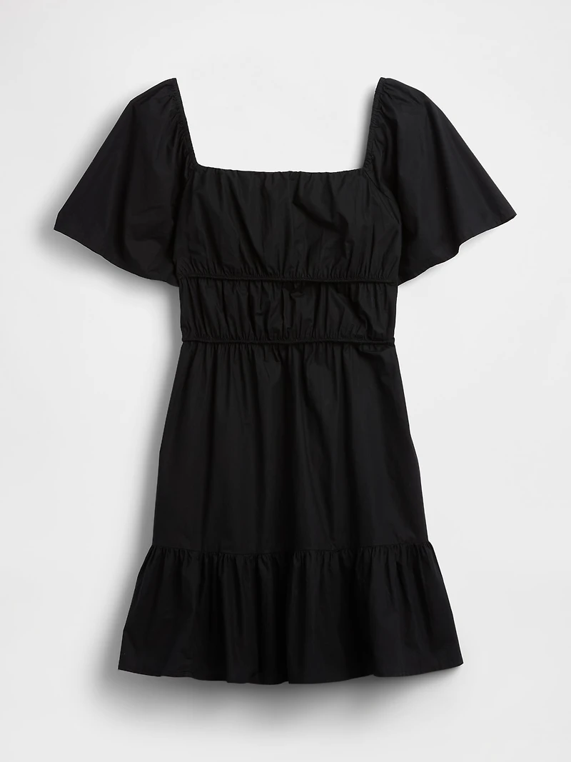 Poplin Flutter-Sleeve Mini Dress