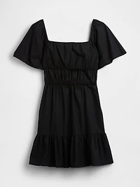 Poplin Flutter-Sleeve Mini Dress