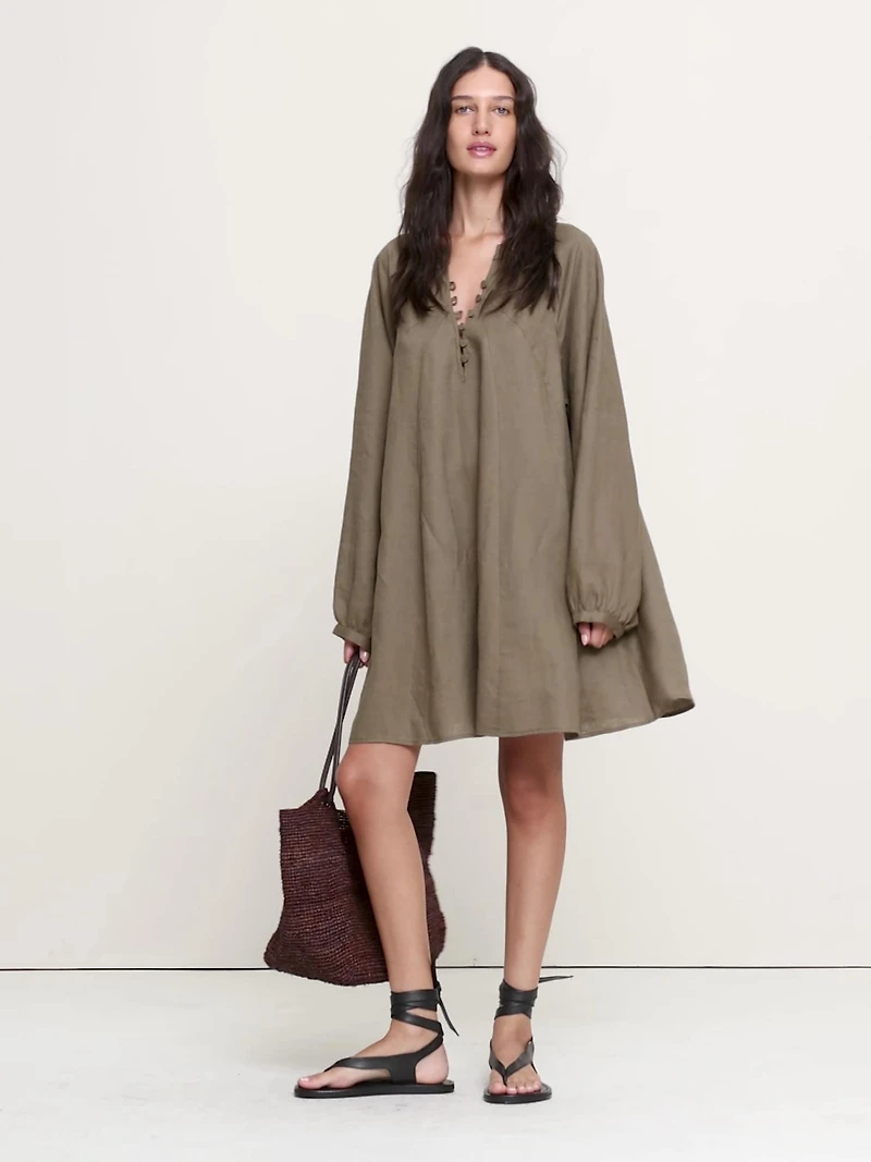Linen Kaftan Mini Dress