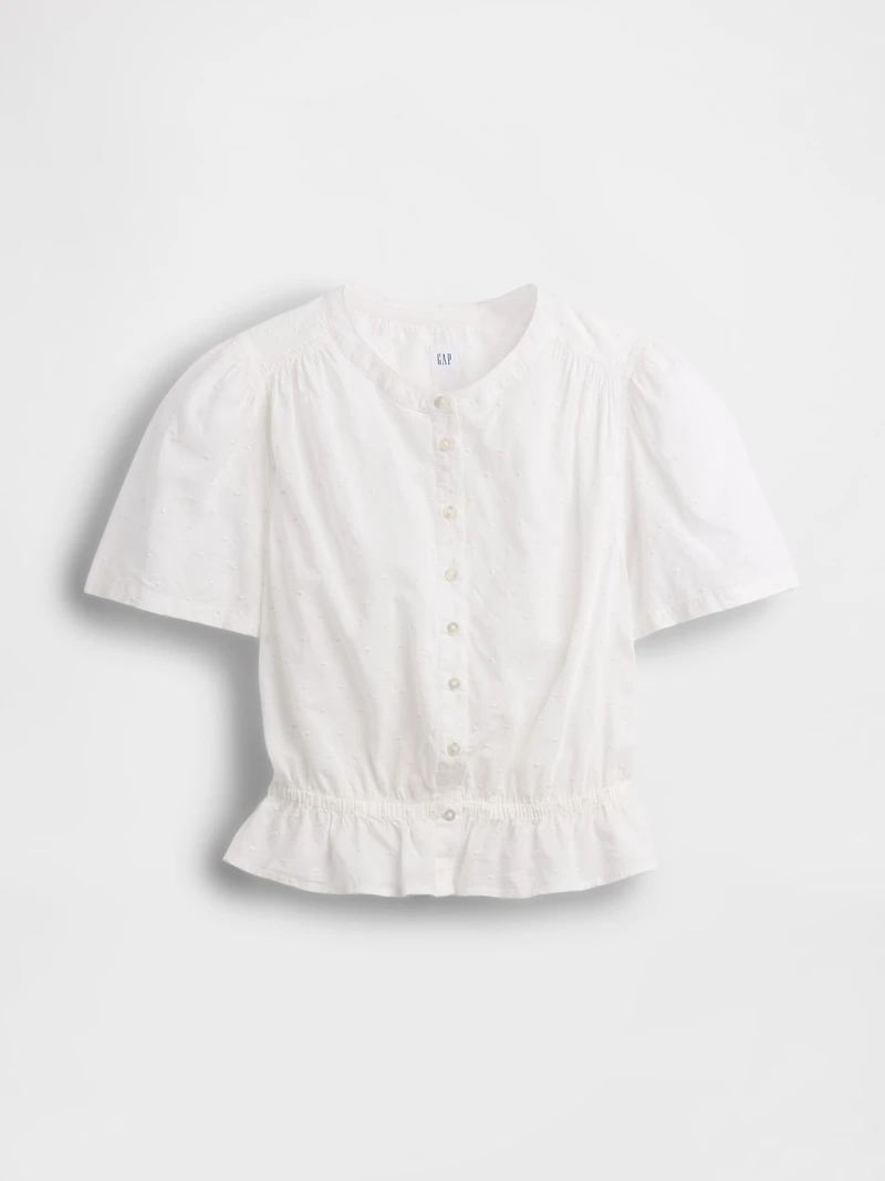 Button-Front Crop Peplum Top
