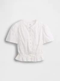 Button-Front Crop Peplum Top