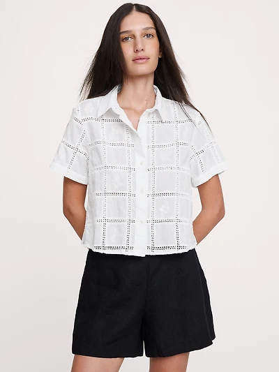 The Boxy Crop Shirt Embroidered Cotton