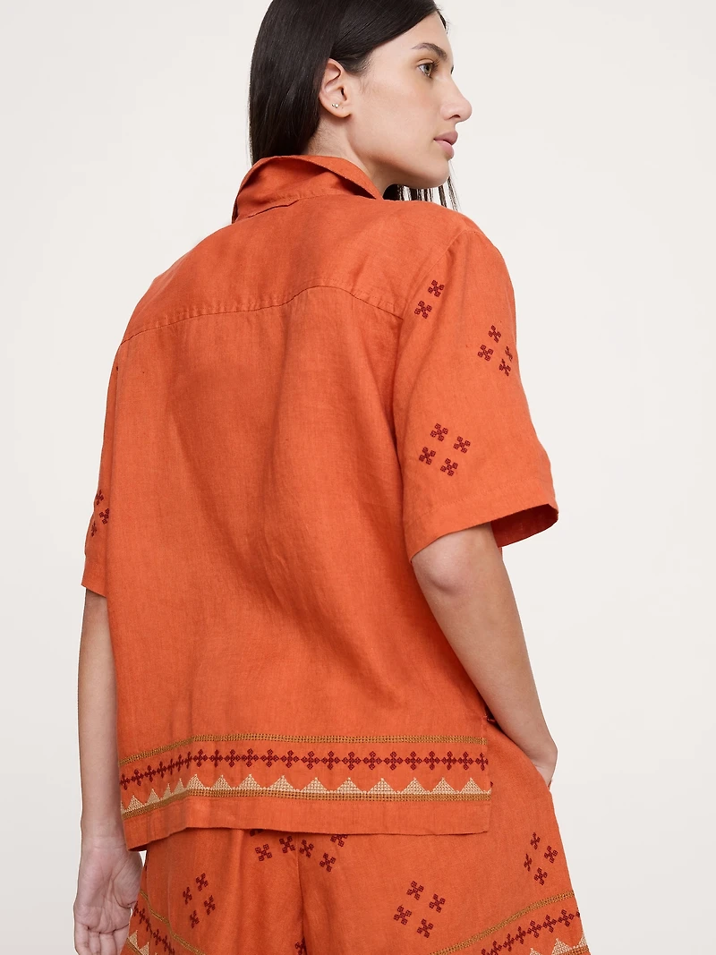 Embroidered Linen Resort Shirt