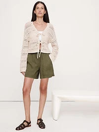 Cotton Crochet Tie-Front Cardigan