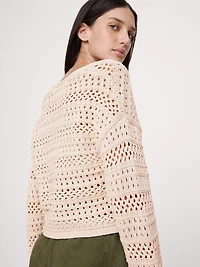 Cotton Crochet Tie-Front Cardigan