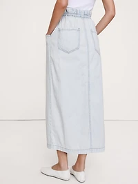 Denim Paperbag Midi Skirt