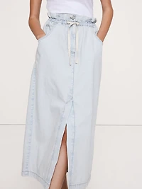 Denim Paperbag Midi Skirt