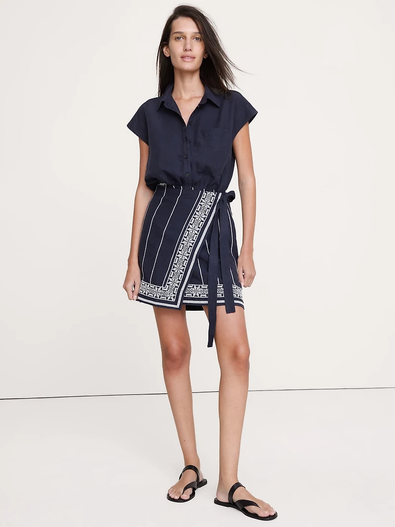 Embroidered Tencel™-Linen Wrap Dress