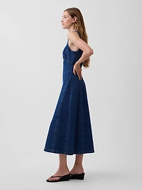 Denim Seamed Zip-Front Midi Dress