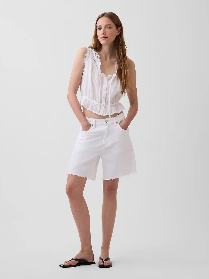 Eyelet Tie-Front Crop Peplum Top