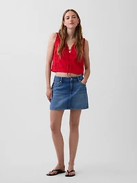 Linen-Blend Embroidered Crop Shell Tank Top