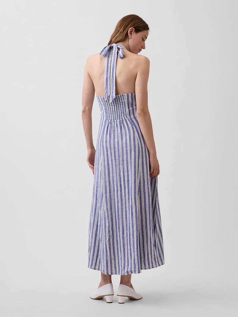 Linen-Blend Halter Maxi Dress