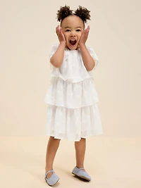 Short-Sleeve Textured Tiered Swing Dress for Toddler Girls