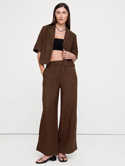 Linen Short-Sleeve Blazer Top