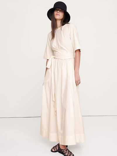 Cotton Poplin + Jersey Twisted Maxi Dress