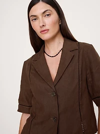 Linen Short-Sleeve Blazer Top