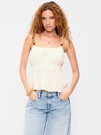 Beaded Strap Smocked-Waist Tank Top