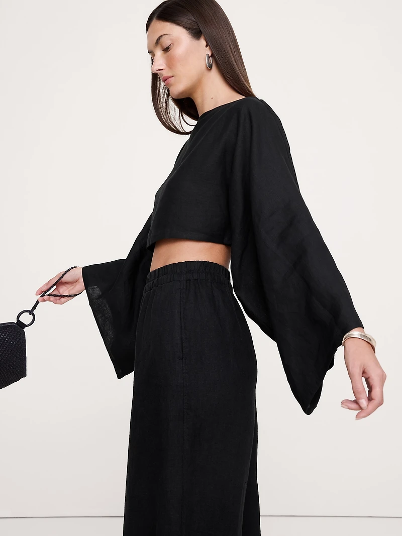 Linen Cropped Boatneck Top