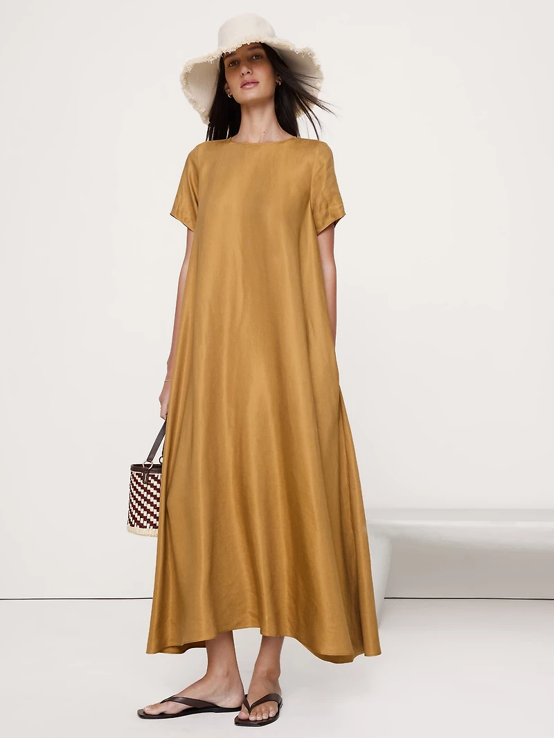 Viscose-Linen Trapeze Maxi Dress