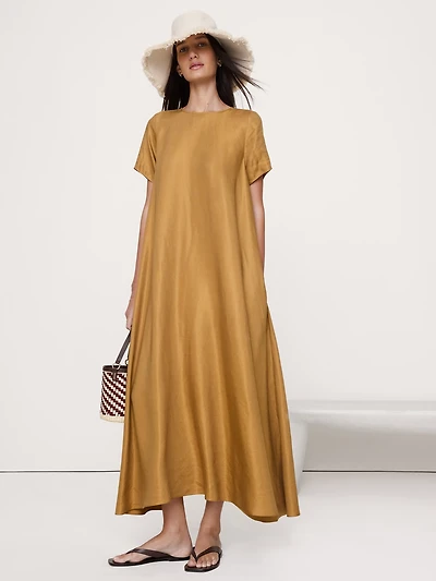 Viscose-Linen Trapeze Maxi Dress