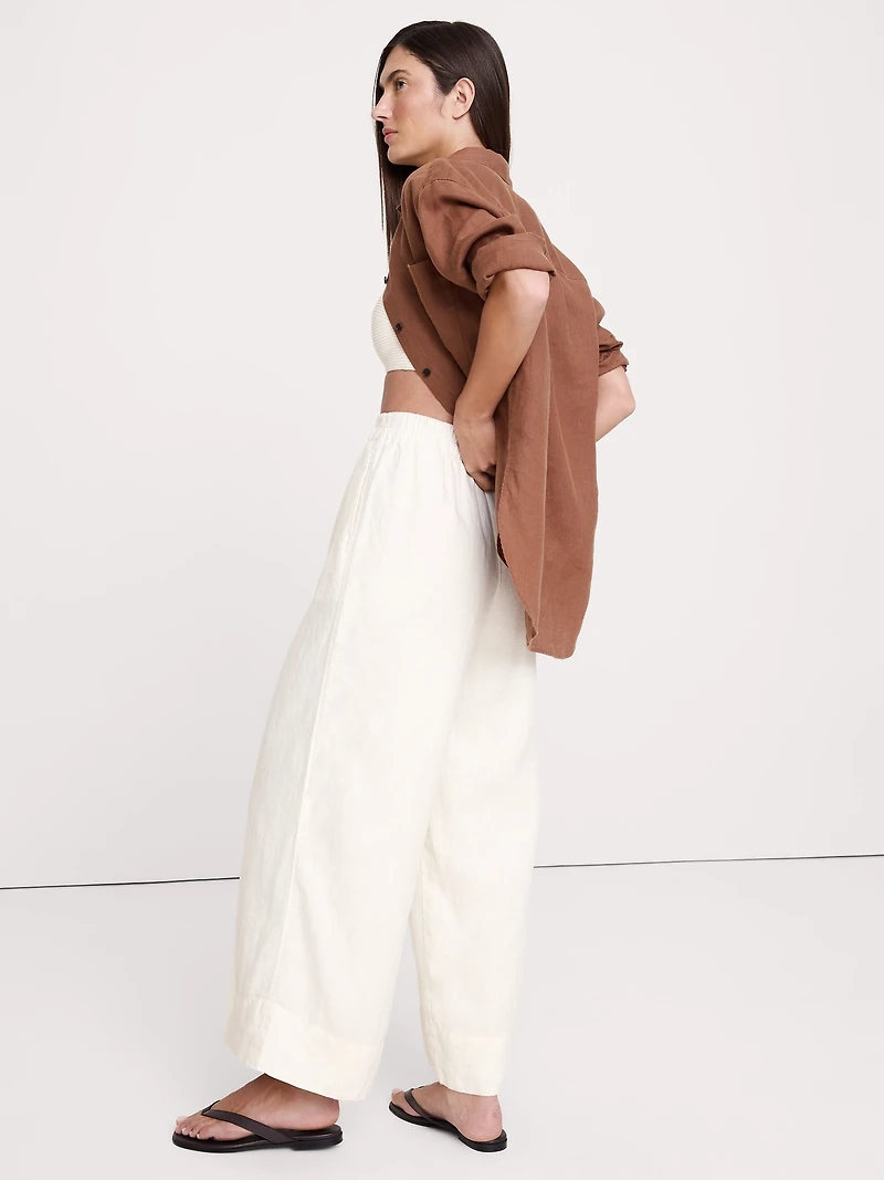 High-Rise Wide-Leg Linen Pull-On Ankle Pant