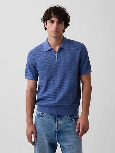 Textured Zip Polo Shirt Sweater