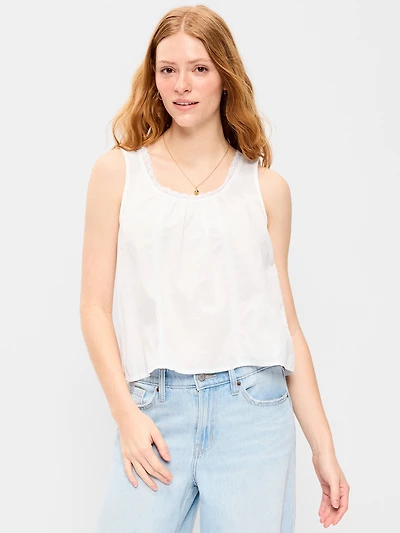 Ruffle-Trim Embroidered Tank Top