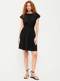 Smocked-Bodice Fit & Flare Mini Dress