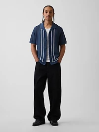 Stripe Camp Collar Sweater Shirt