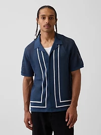 Stripe Camp Collar Sweater Shirt